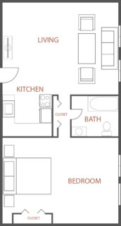 1 Bed / 1 Bath / 550 sq ft